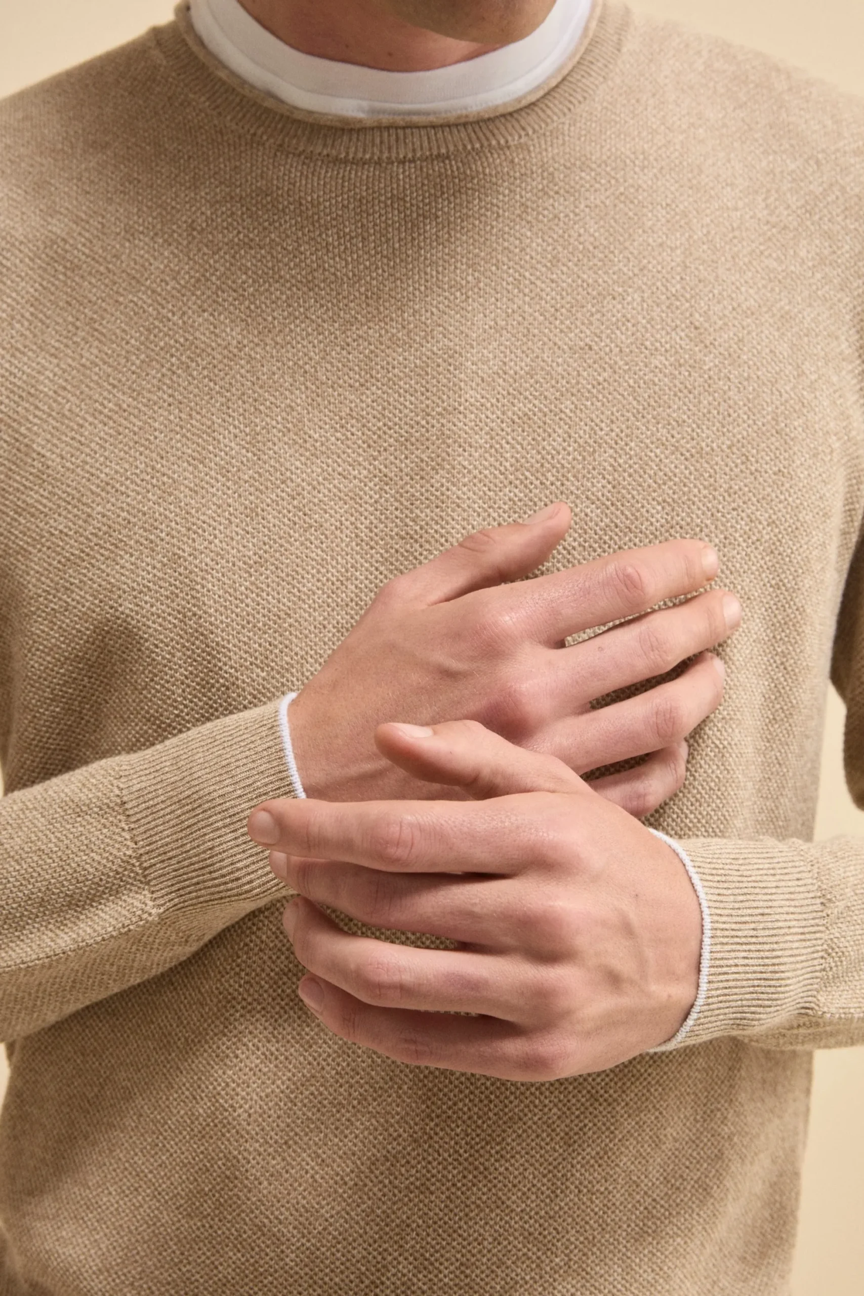 Maglia Girocollo Bicolore in Cotone - BEIGE/BIANCO