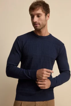 Maglia Girocollo con Crepe in cotone - BLU