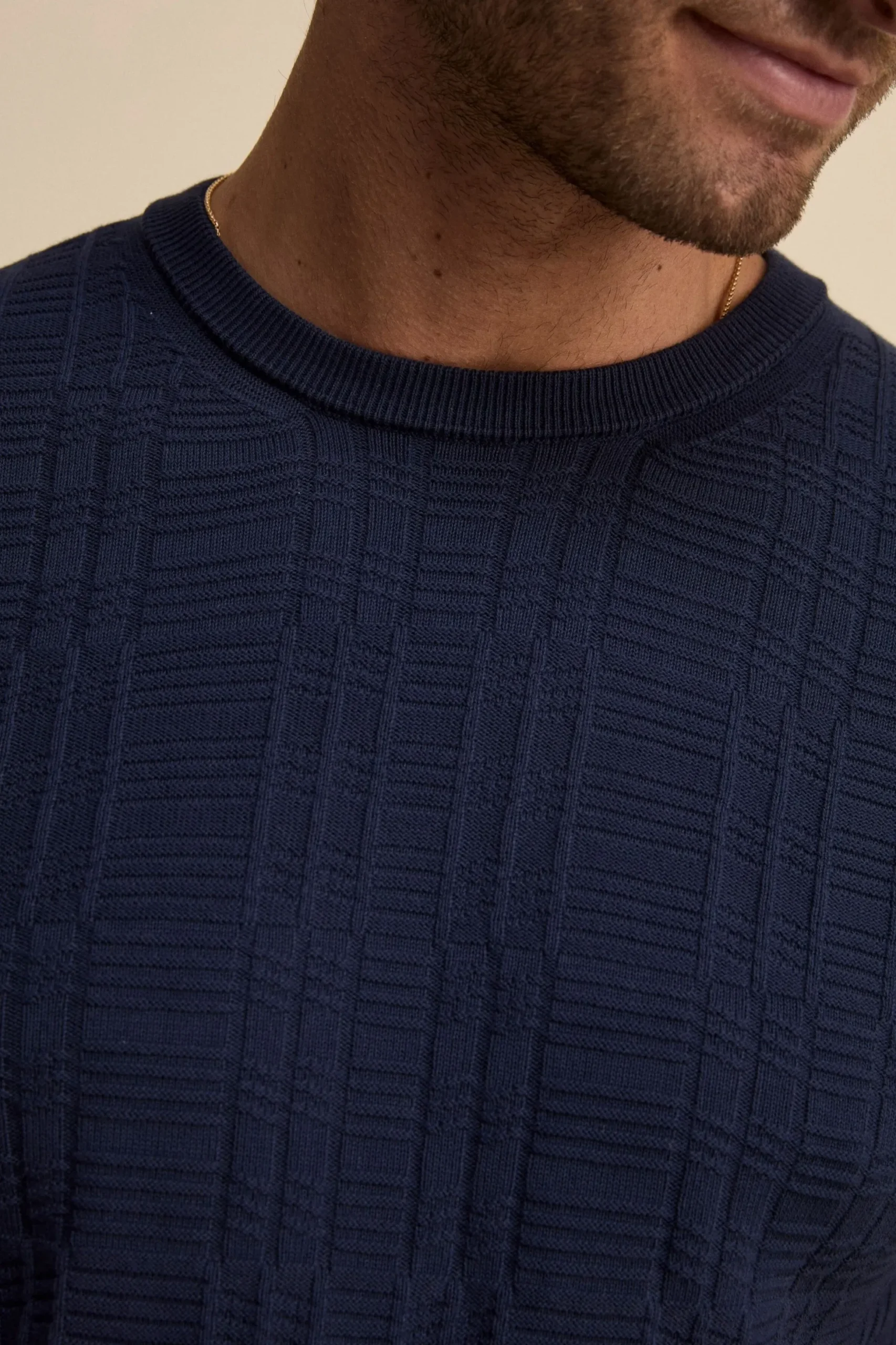 Maglia Girocollo con Crepe in cotone - BLU