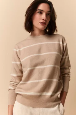 Maglia Girocollo Fantasia in Lana e Cashmere - BEIGE RIGATO