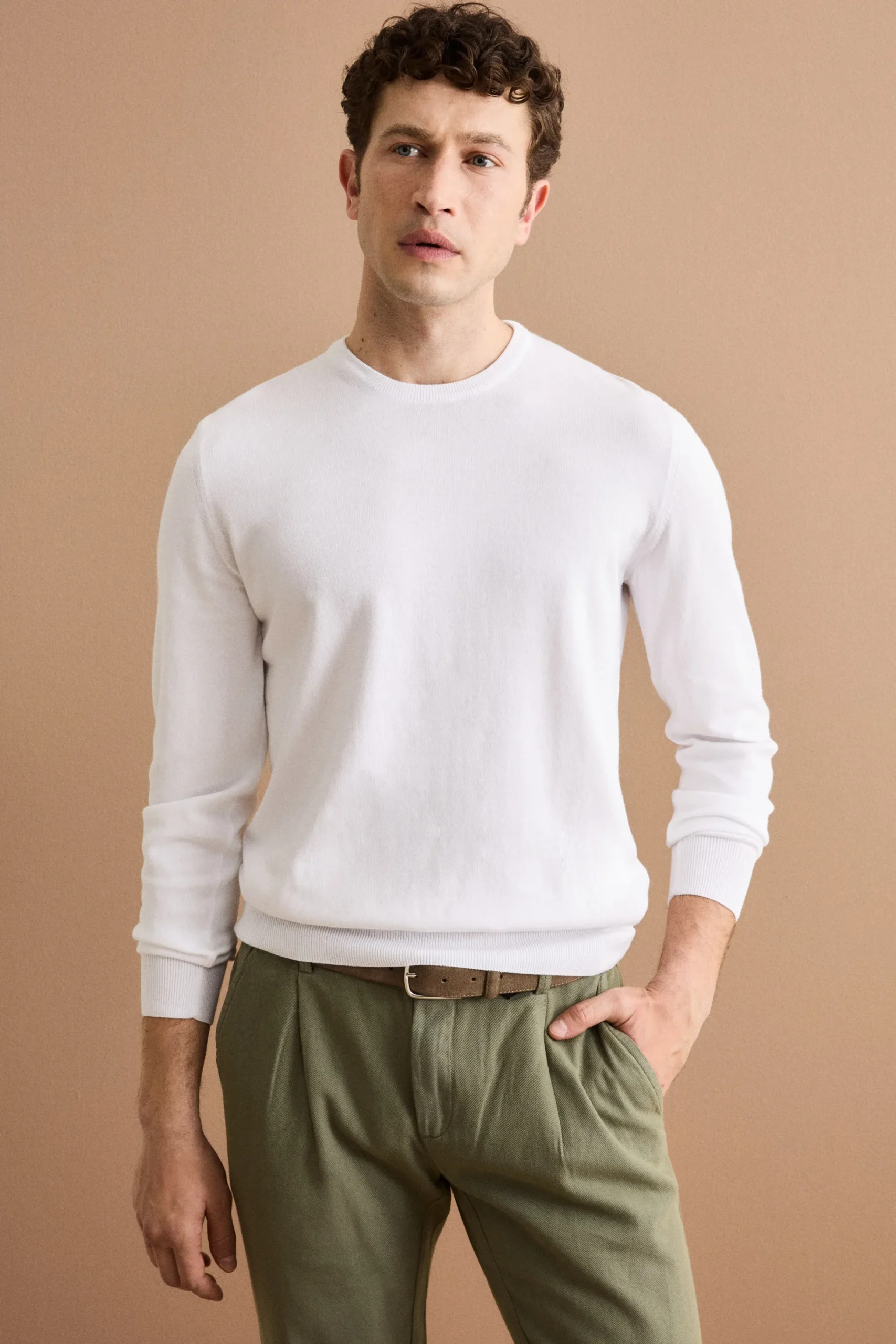 Maglia girocollo in cotone - BIANCO