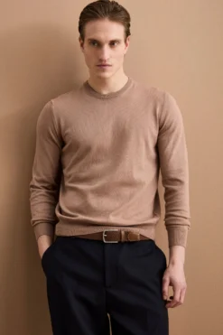 Maglia girocollo in cotone - CAPPUCCINO