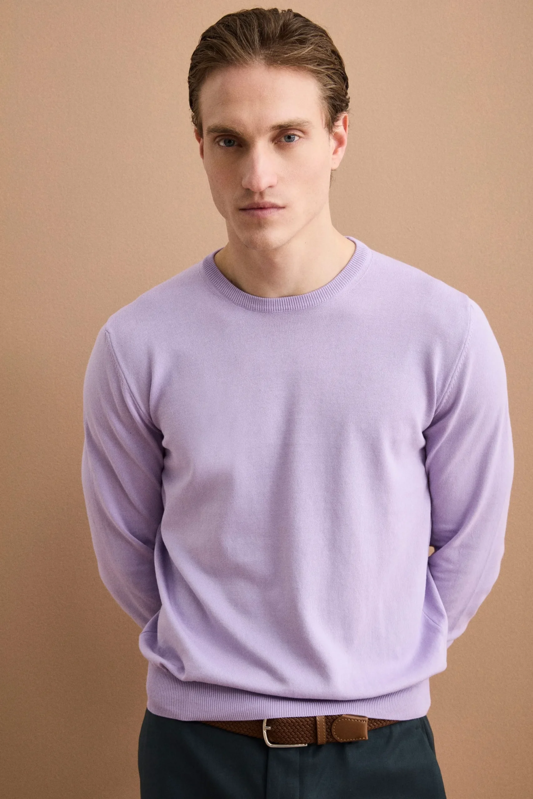 Maglia girocollo in cotone - LAVANDA