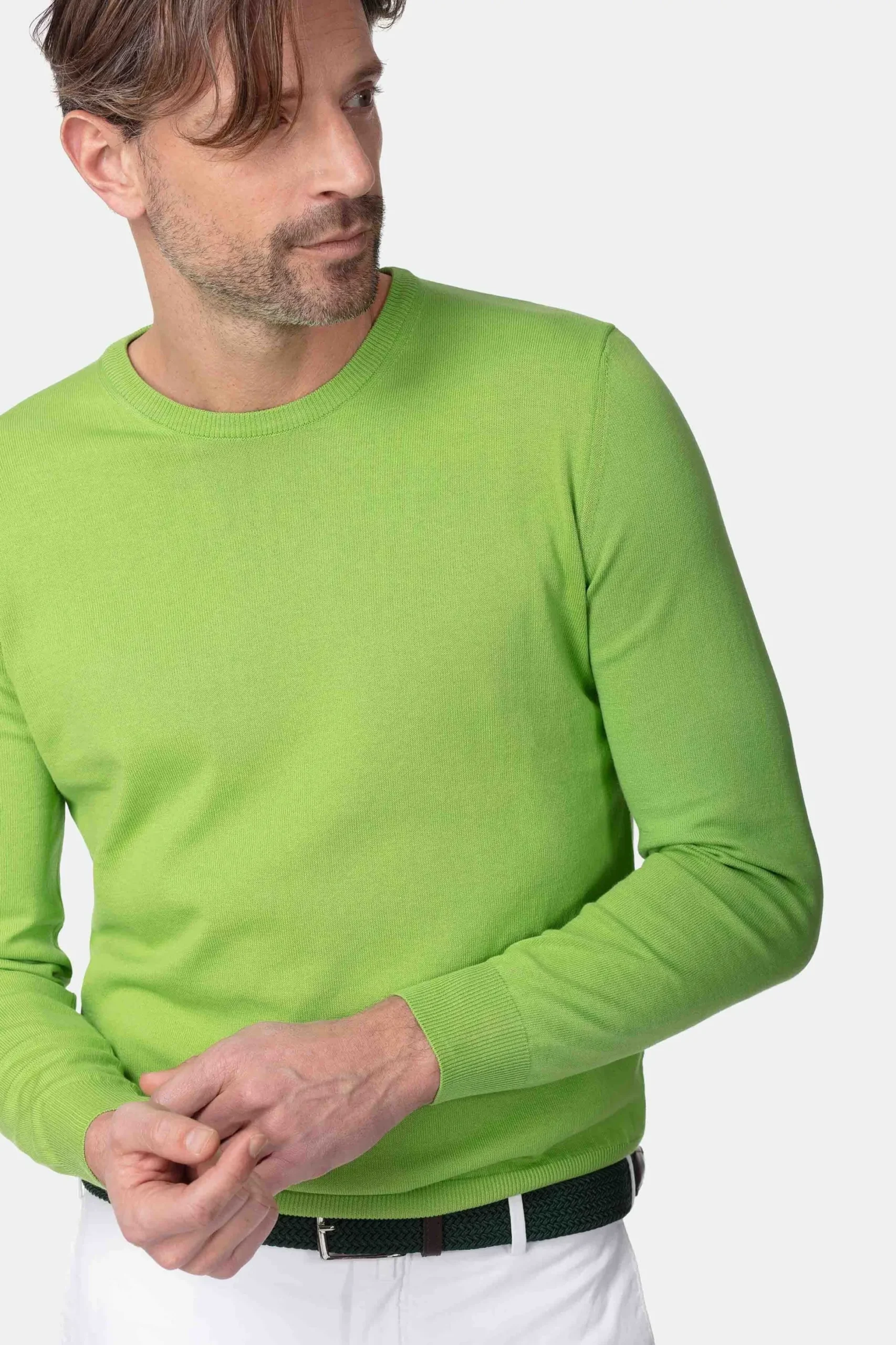 Maglia girocollo in cotone - VERDE PRATO