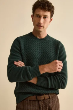 Maglia Girocollo in Lana a Trecce - VERDE