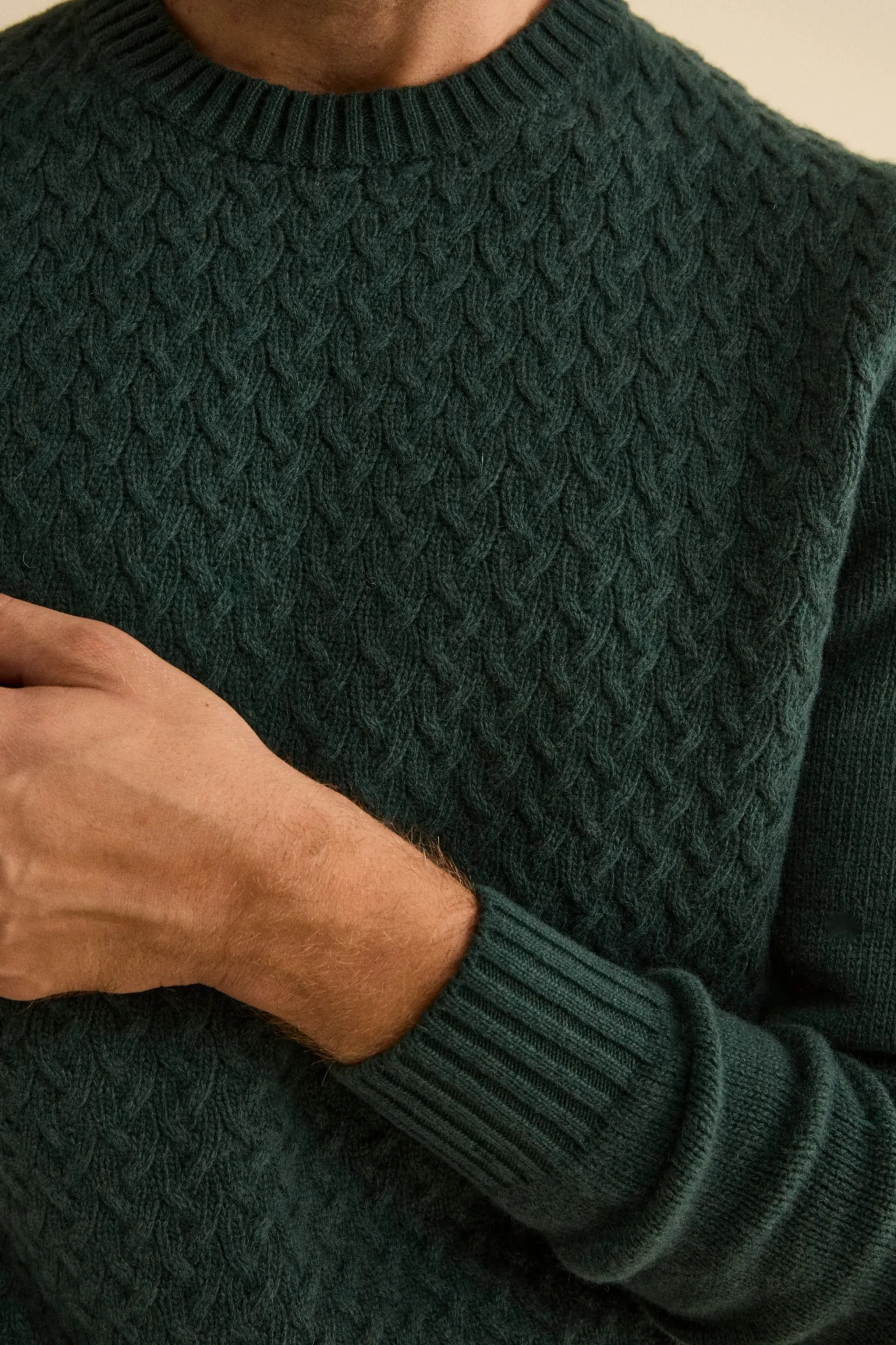 Maglia Girocollo in Lana a Trecce - VERDE