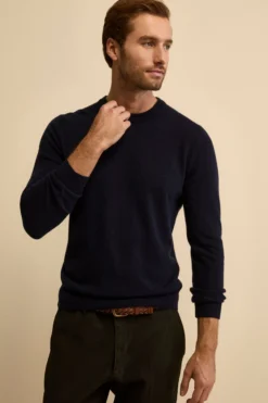 Maglia girocollo in lana - BLU NOTTE