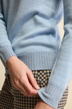 Maglia Girocollo in Lana Merino con Dettagli in Lurex - AZZURRO