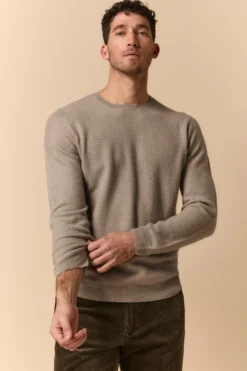 Maglia Girocollo Lavorata in Cashmere - TORTORA