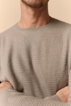 Maglia Girocollo Lavorata in Cashmere - TORTORA