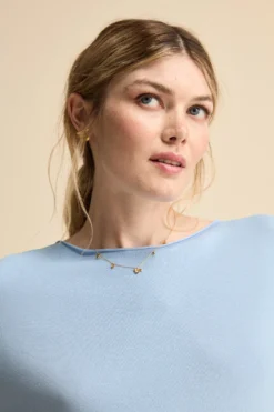 Maglia Girocollo Morbida con Maniche Corte - AZZURRO