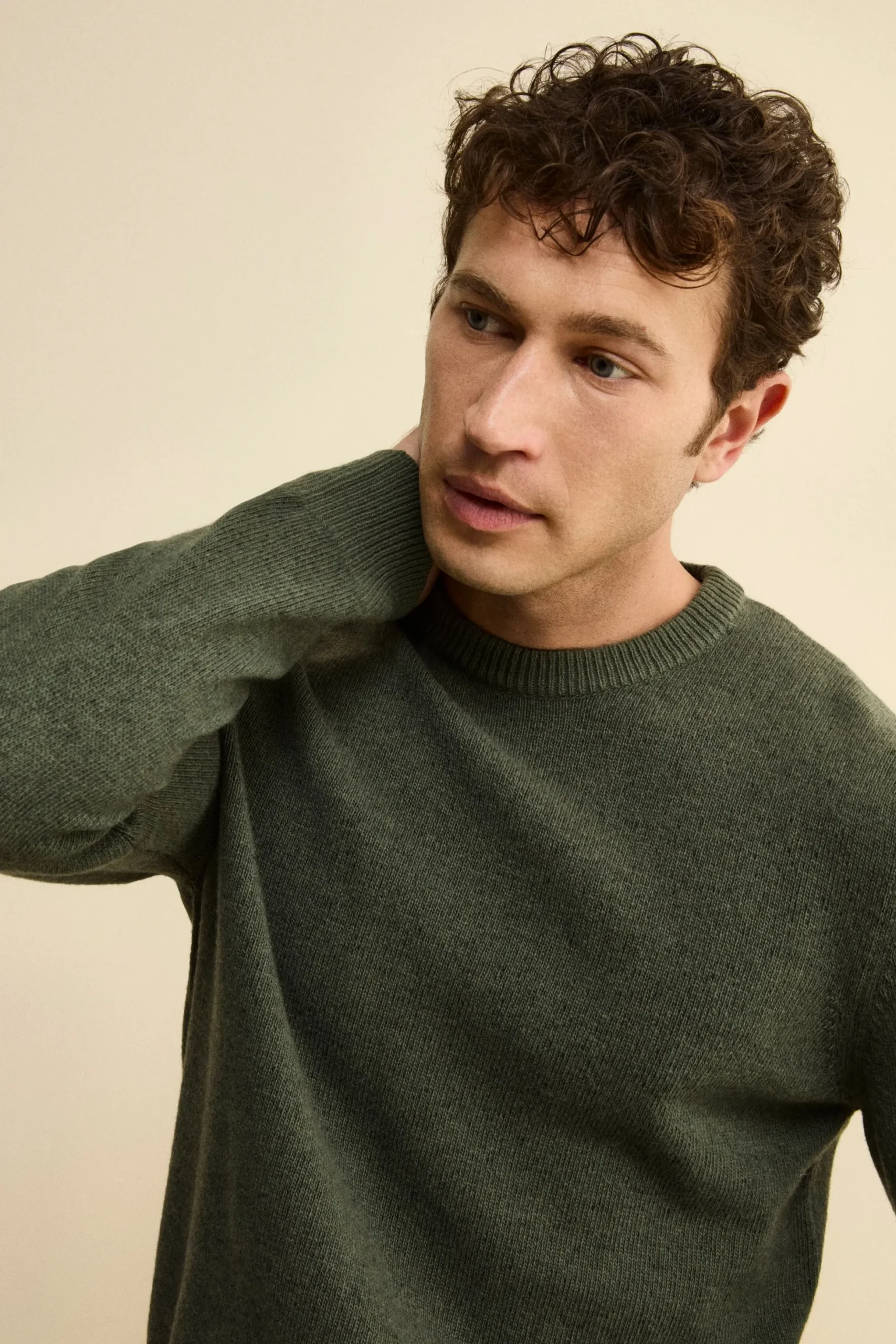 Maglia Girocollo Mouliné in Lana Merino Extrafine - VERDE MILITARE