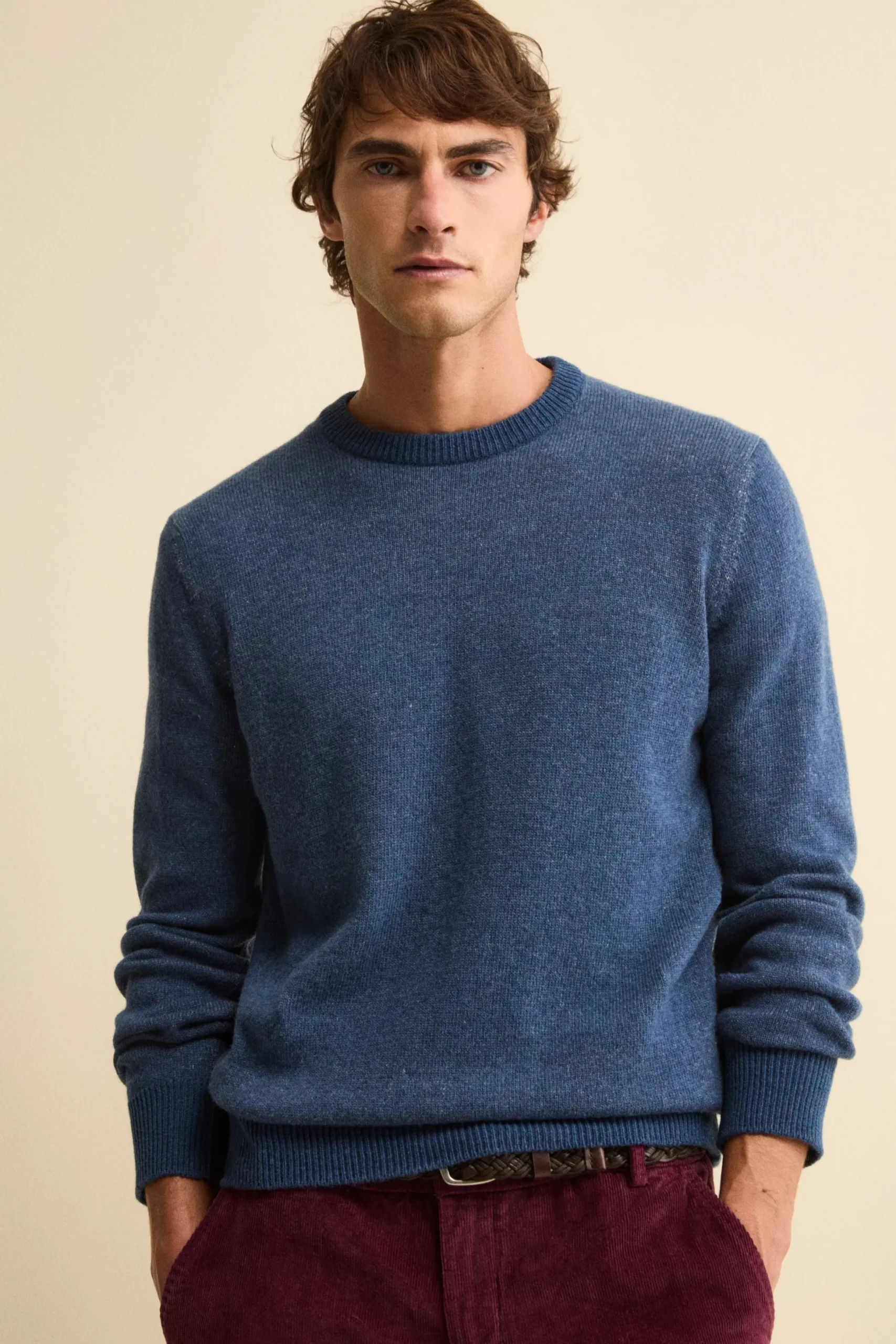 Maglia Girocollo Mouliné in Lana Merino Extrafine - JEANS