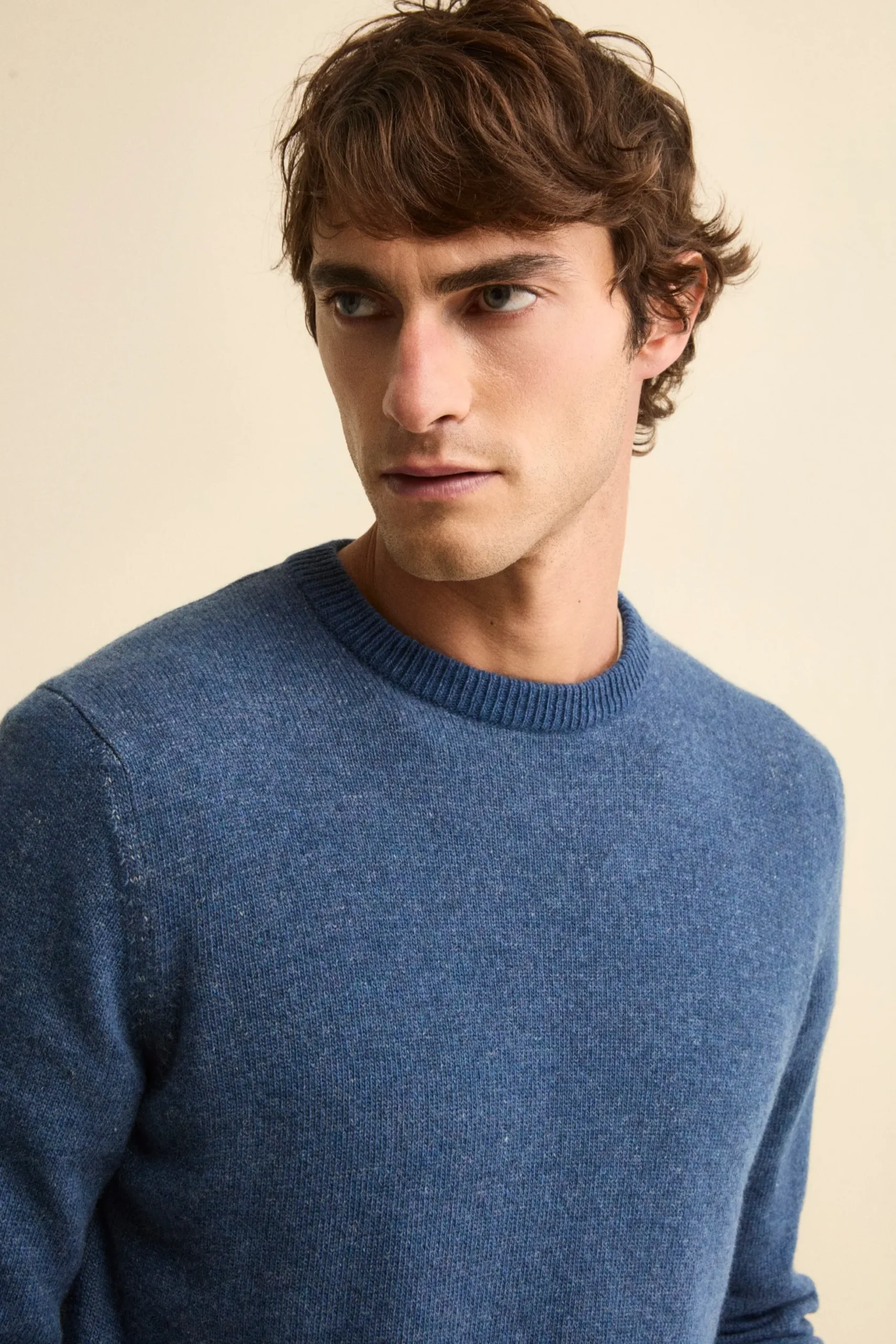 Maglia Girocollo Mouliné in Lana Merino Extrafine - JEANS
