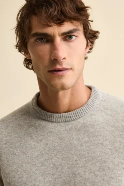 Maglia Girocollo Mouliné in Lana Merino Extrafine - GRIGIO CHIARO