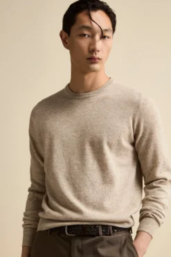Maglia Girocollo Regular Fit in Lana Merino - NATURALE