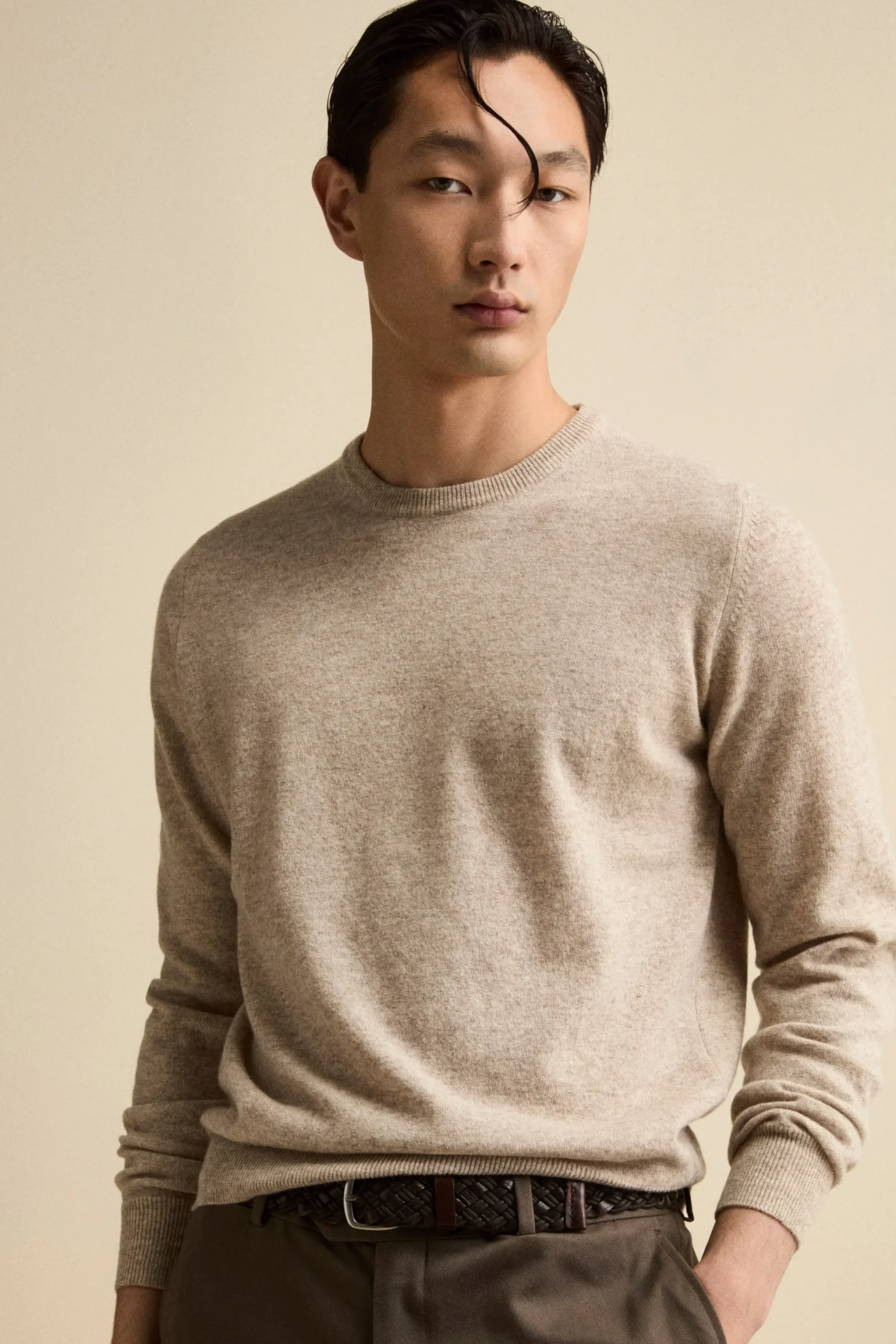 Maglia Girocollo Regular Fit in Lana Merino - NATURALE