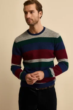 Maglia Girocollo Rigata in Lana e Cashmere - MULTICOLORE