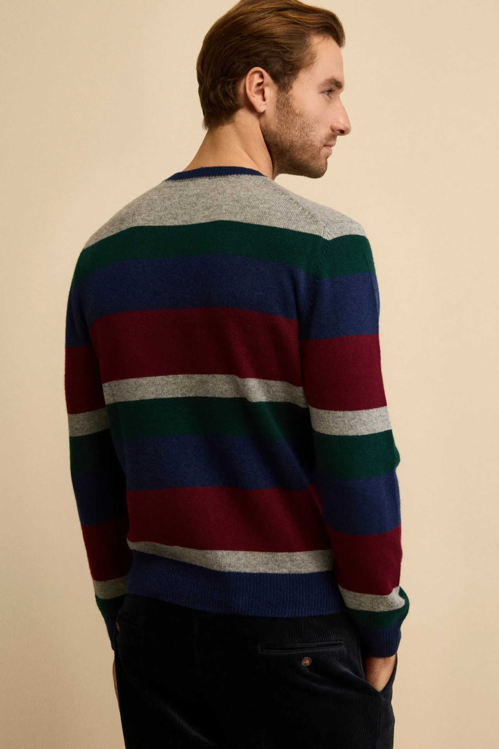 Maglia Girocollo Rigata in Lana e Cashmere - MULTICOLORE