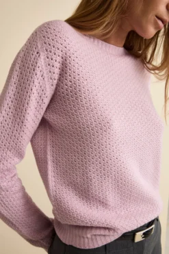 Maglia Girocollo Traforata in Lana Merino - ROSA