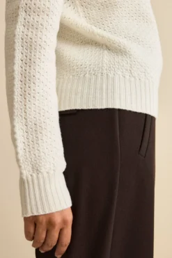 Maglia Girocollo Traforata in Lana Merino - ECRU