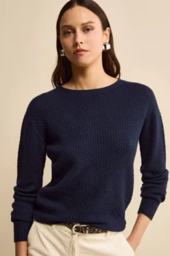 Maglia Girocollo Traforata in Lana Merino - NAVY