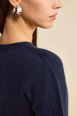 Maglia Girocollo Traforata in Lana Merino - NAVY