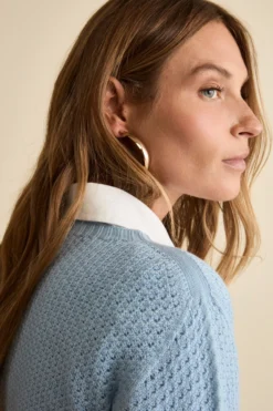 Maglia Girocollo Traforata in Lana Merino - AZZURRO