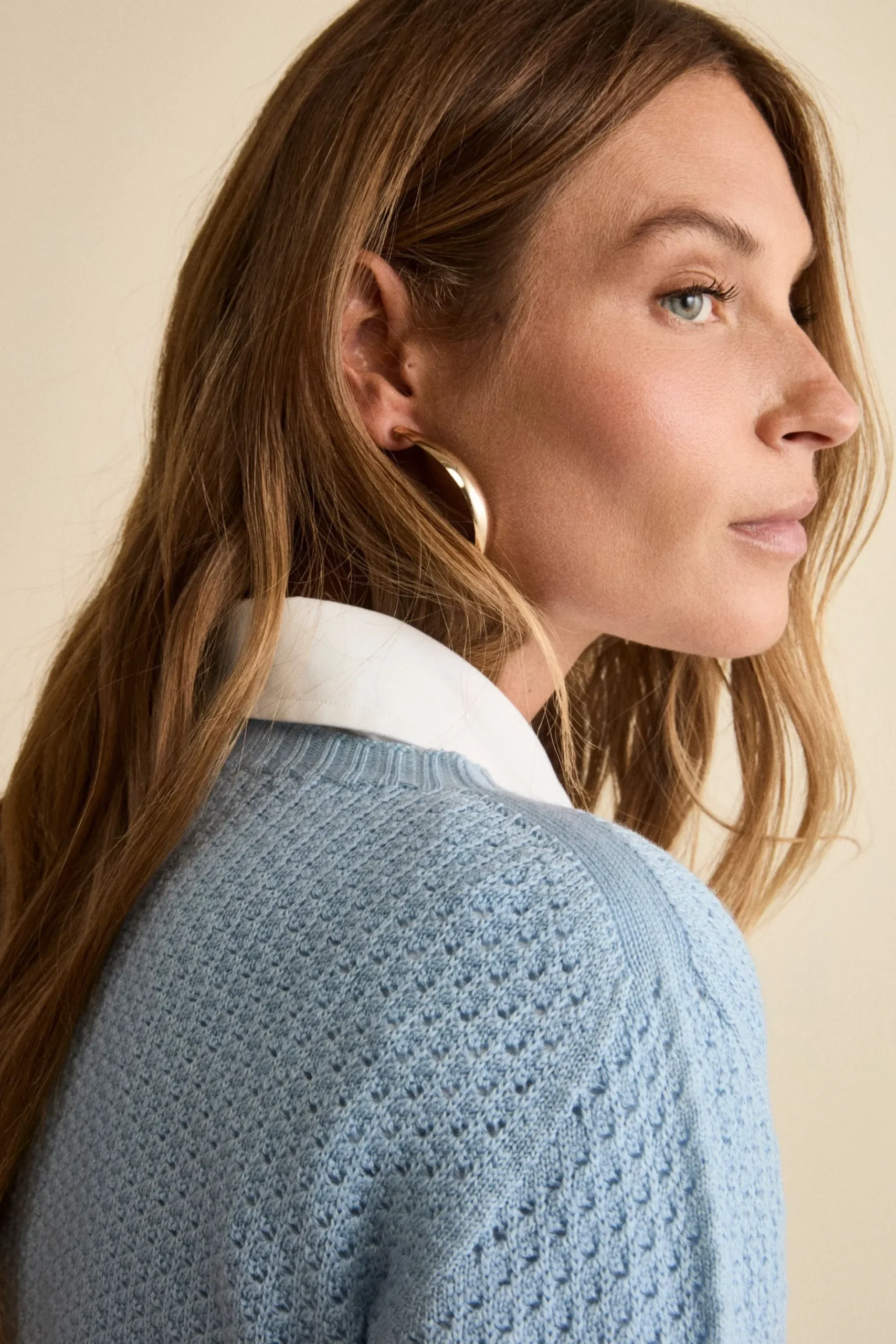 Maglia Girocollo Traforata in Lana Merino - AZZURRO