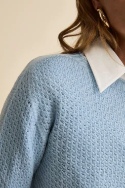 Maglia Girocollo Traforata in Lana Merino - AZZURRO