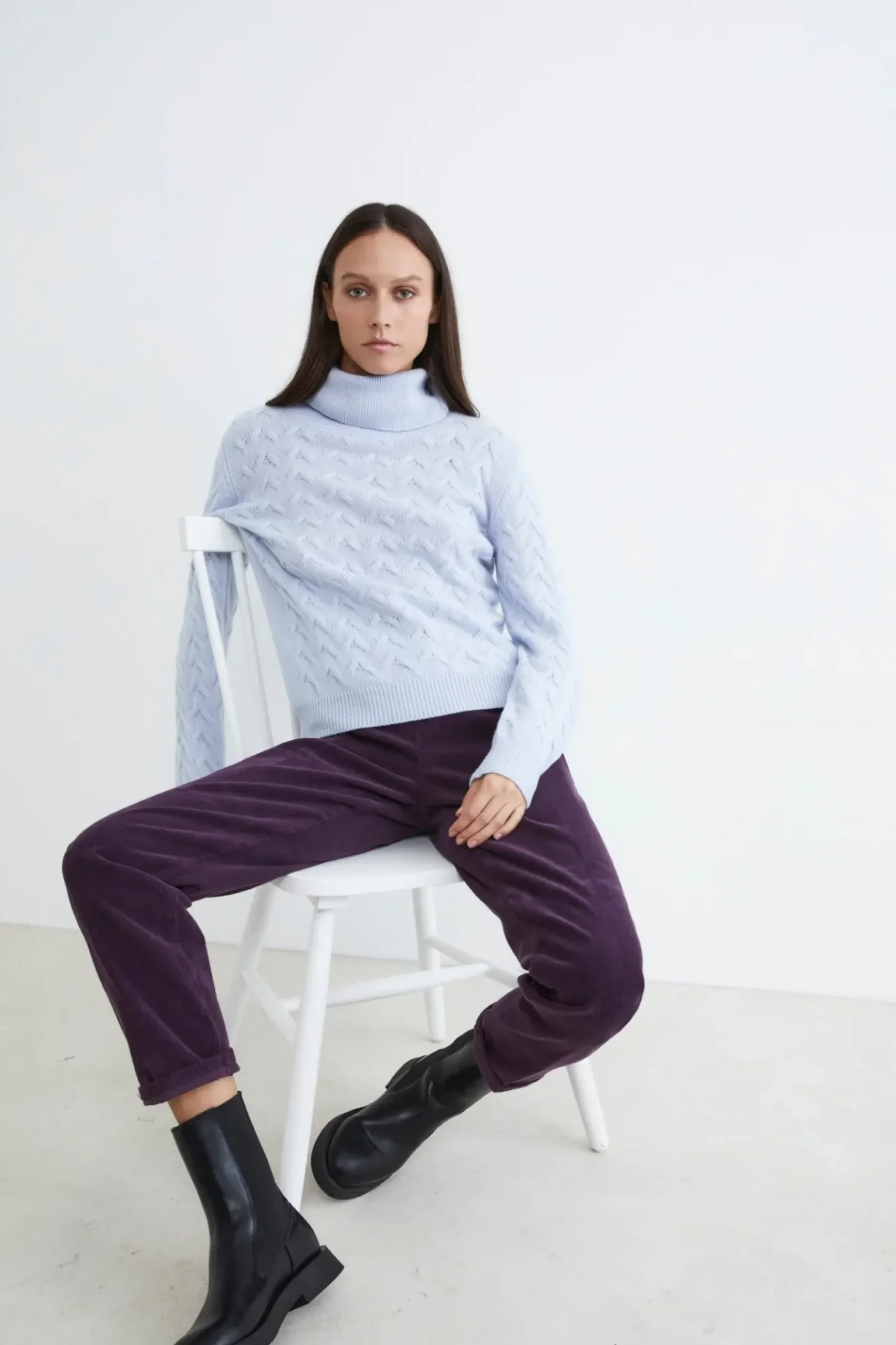 Maglia in cashmere con trecce - AZZURRO