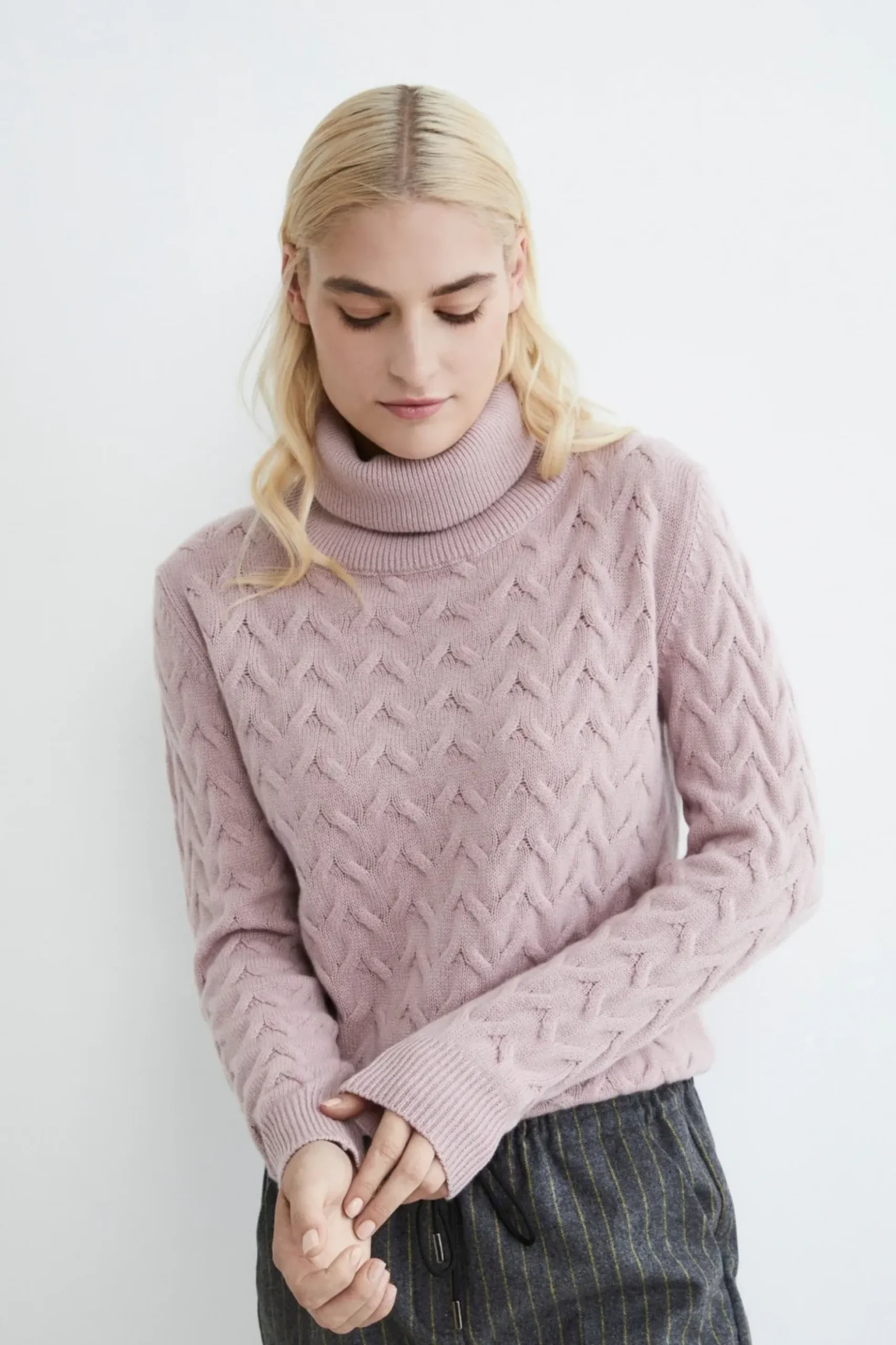 Maglia in cashmere con trecce - ROSA ANTICO