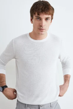 Maglia in cotone con texture - BIANCO/GRIGIO