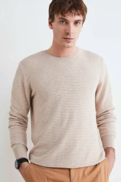 Maglia in cotone con texture - BEIGE/PANNA