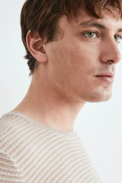 Maglia in cotone con texture - BEIGE/PANNA