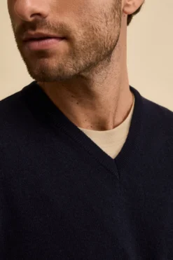 Maglia in lana con scollo a V - BLU NOTTE