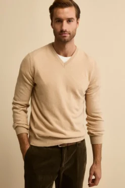 Maglia in lana con scollo a V - SABBIA
