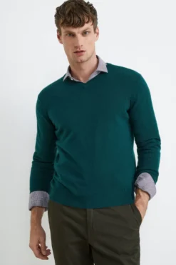 Maglia in lana con scollo a V - VERDE