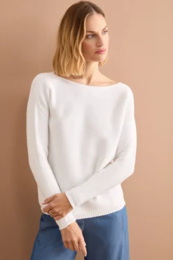 Maglia Links in Cotone con Scollo Barchetta - BIANCO