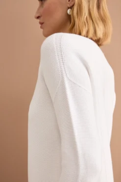 Maglia Links in Cotone con Scollo Barchetta - BIANCO