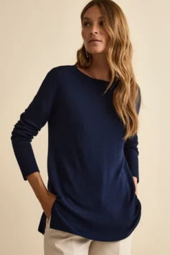 Maglia Lunga Girocollo in Lana Merino - NAVY
