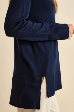 Maglia Lunga Girocollo in Lana Merino - NAVY