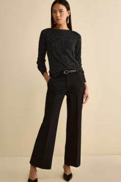 Maglia Lurex Girocollo in Lana Merino - NERO