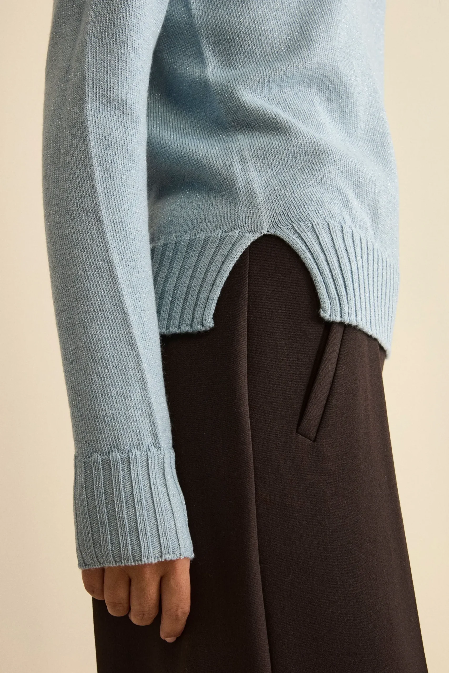 Maglia Lurex Girocollo in Lana Merino - AZZURRO