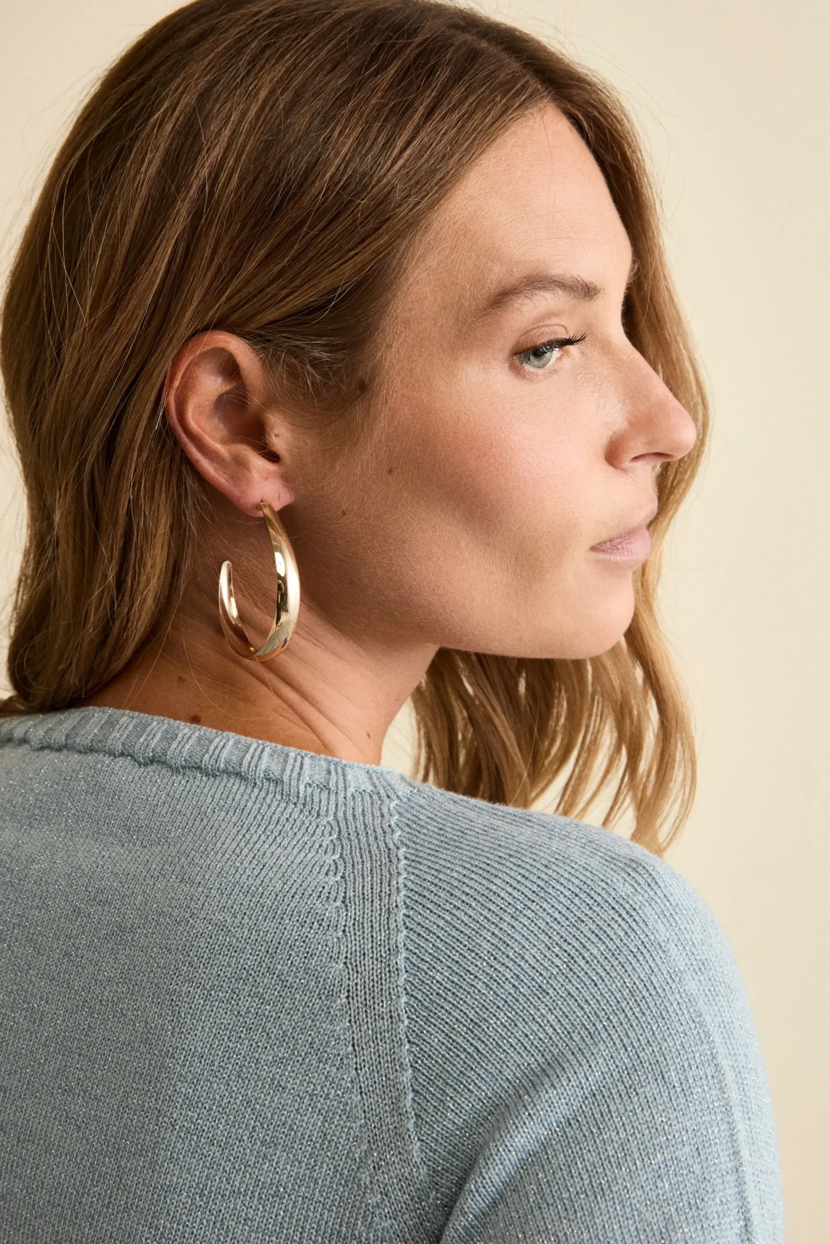Maglia Lurex Girocollo in Lana Merino - AZZURRO