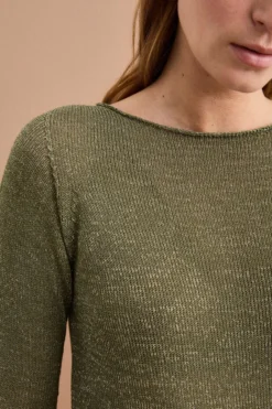 Maglia Lurex in Cotone con Scollo Barchetta - VERDE MILITARE