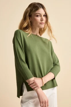 Maglia Over Barchetta con Bordi Lavorati - KAKI