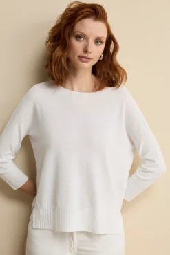 Maglia Over Barchetta con Bordi Lavorati - BIANCO