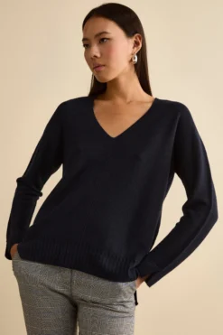 Maglia Over Scollo a V in Lana Merino - BLU