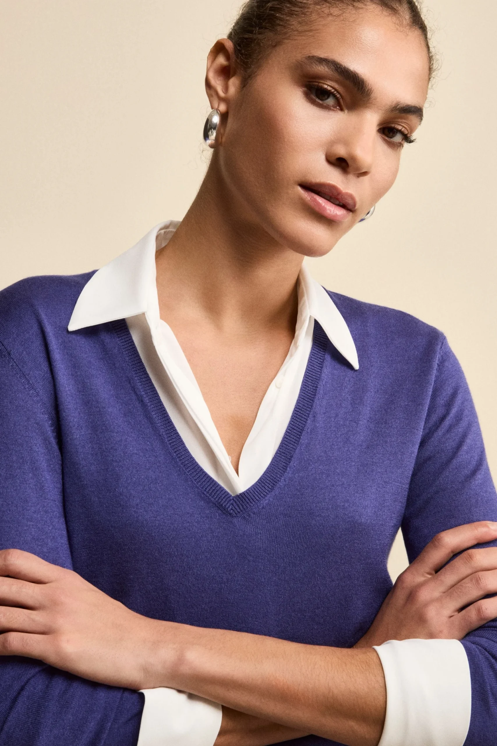 Maglia Scollo a V Extrafine in Seta e Cashmere - BLU APERTO